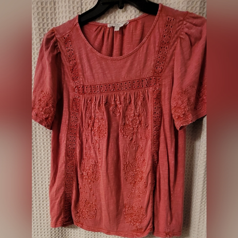 LUCKY Burnt Red Boho Top M